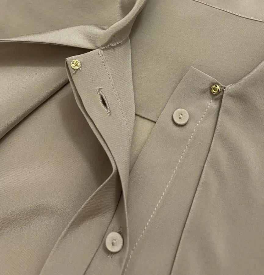Silk Scarf Collar Double Crepe Real Silk Shirt Top in Beige, product view 07