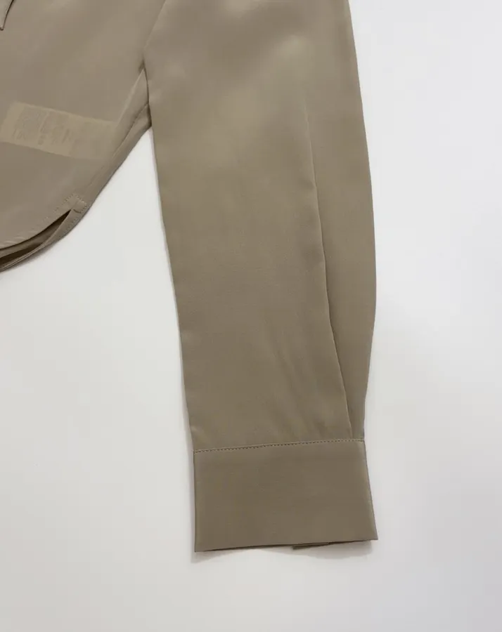 Silk Scarf Collar Double Crepe Real Silk Shirt Top in Beige, product view 09