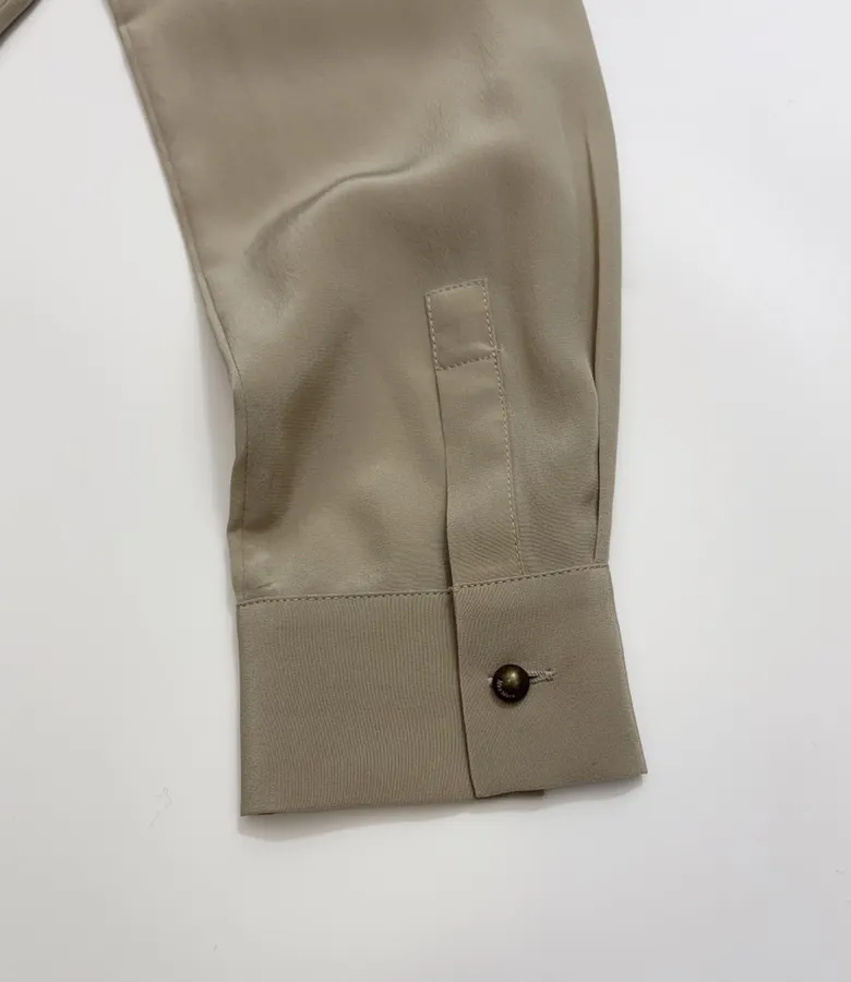 Silk Scarf Collar Double Crepe Real Silk Shirt Top in Beige, product view 16
