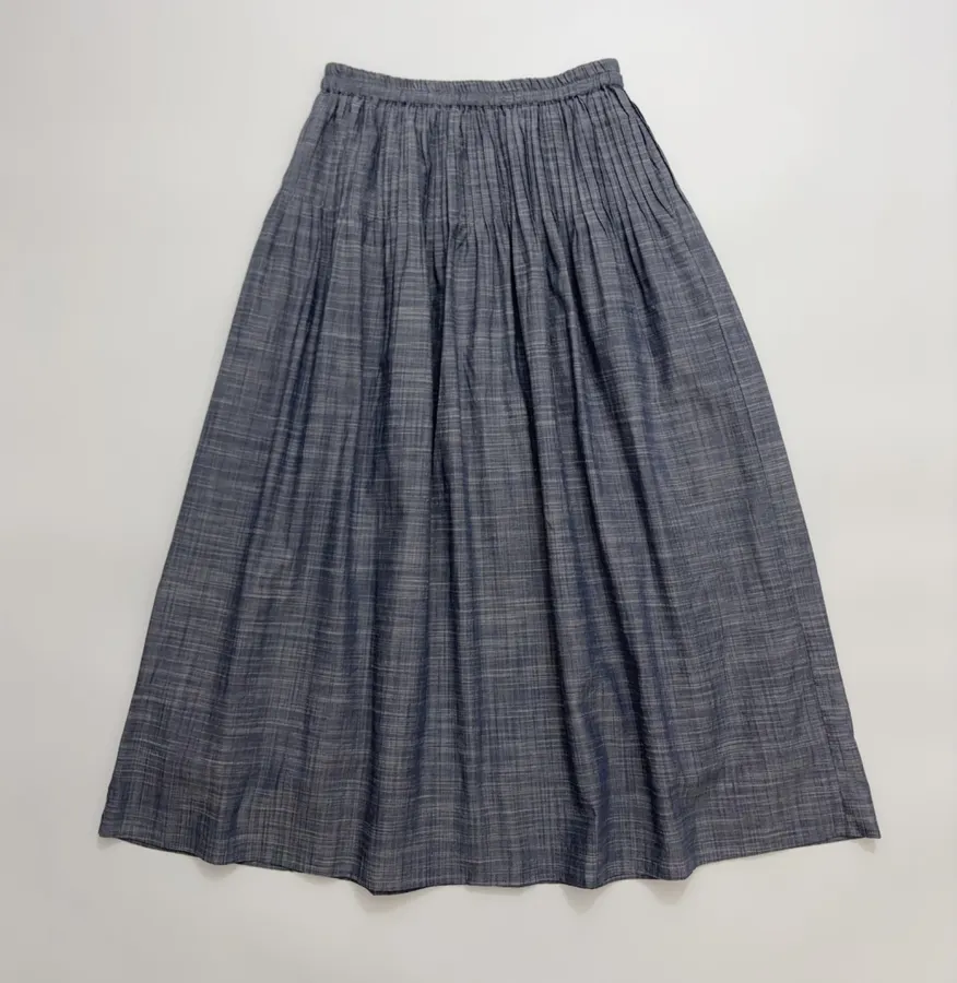 Accordion-Pleat Elastic-Waist Striped Midi Skirt in Blue Gray, product view