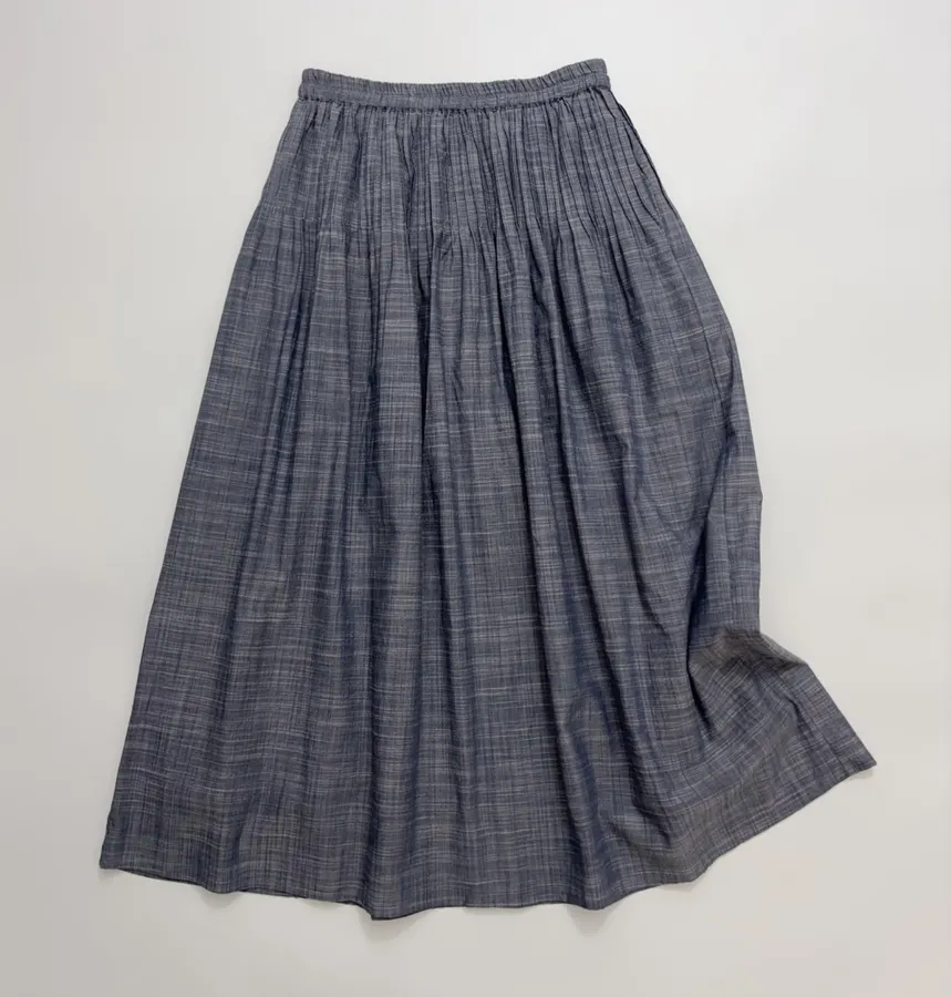 Accordion-Pleat Elastic-Waist Striped Midi Skirt in Blue Gray, product view 02