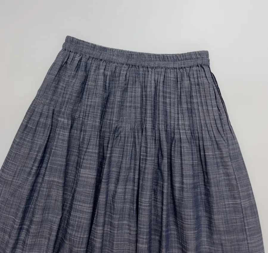 Accordion-Pleat Elastic-Waist Striped Midi Skirt in Blue Gray, product view 03