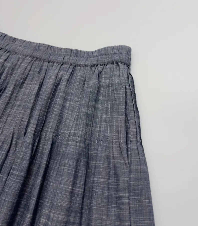 Accordion-Pleat Elastic-Waist Striped Midi Skirt in Blue Gray, product view 04
