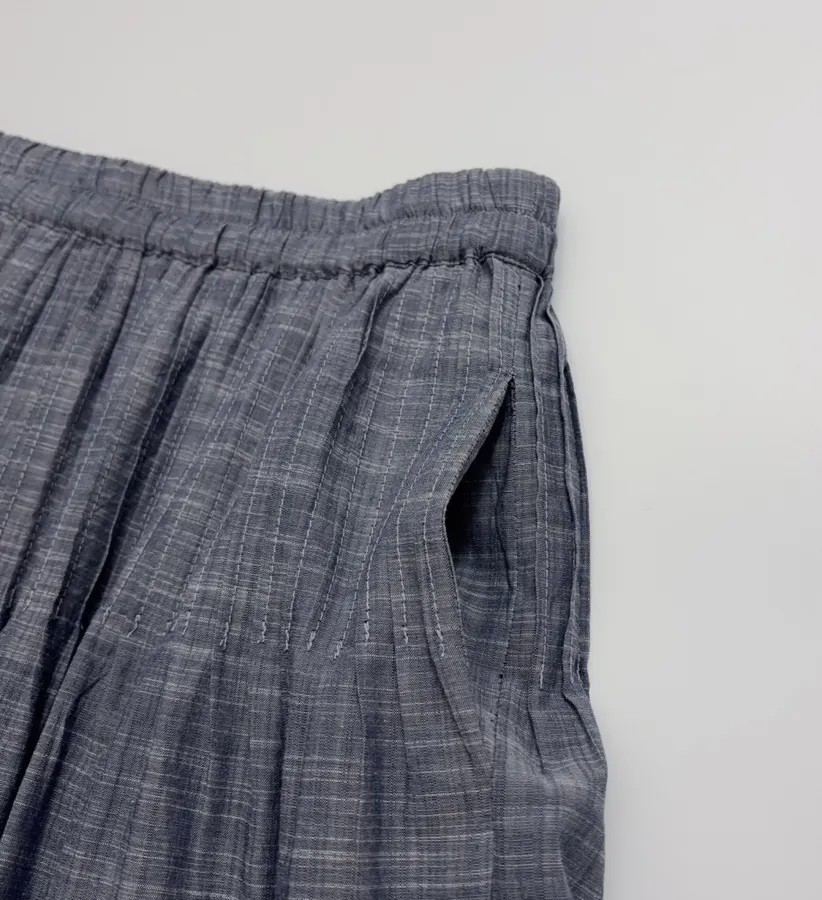 Accordion-Pleat Elastic-Waist Striped Midi Skirt in Blue Gray, product view 05