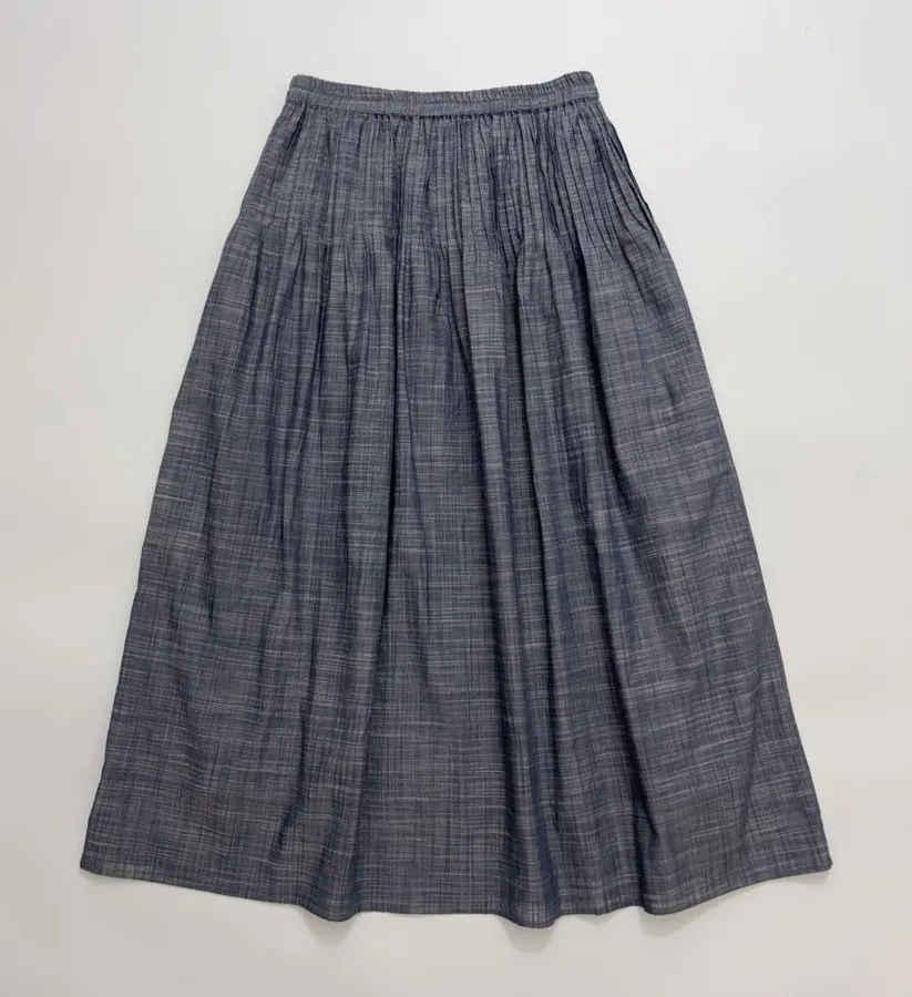 Accordion-Pleat Elastic-Waist Striped Midi Skirt in Blue Gray, product view 13