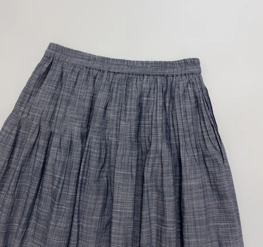 Accordion-Pleat Elastic-Waist Striped Midi Skirt in Blue Gray, product view 14
