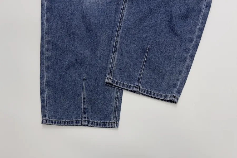 Blue Embroidered Cotton-Linen Washed Light Blue Cropped Jeans in Light Blue, product view 12