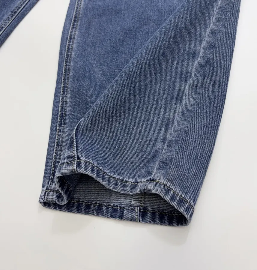 Blue Embroidered Cotton-Linen Washed Light Blue Cropped Jeans in Light Blue, product view 13