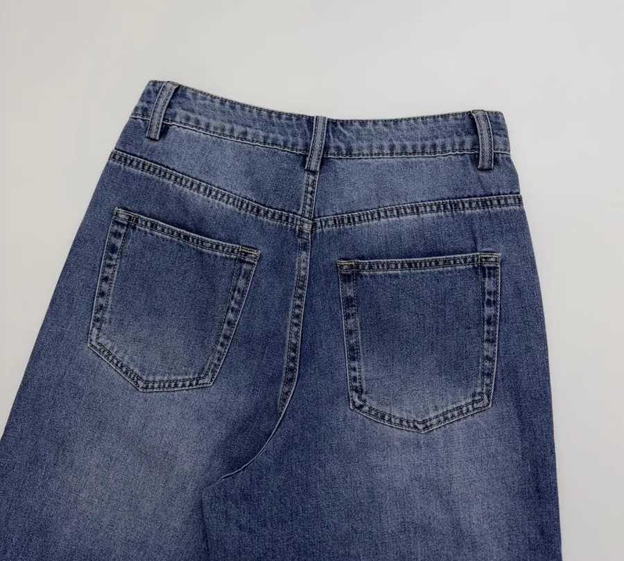 Blue Embroidered Cotton-Linen Washed Light Blue Cropped Jeans in Light Blue, product view 17