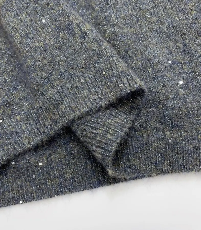 Floral Yarn-Inlaid Fine Glitter Sequin Hand-Knitted Three-Dimensional Flower Knitted Vest in Charcoal, product view 08