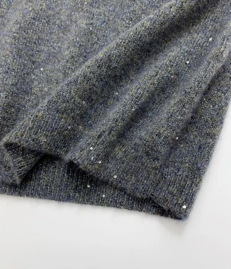 Floral Yarn-Inlaid Fine Glitter Sequin Hand-Knitted Three-Dimensional Flower Knitted Vest in Charcoal, product view 11