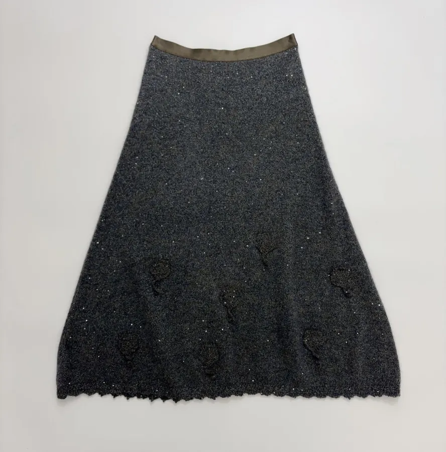Charcoal Shimmer Crochet A-Line Midi Skirt in Dark Gray, product view
