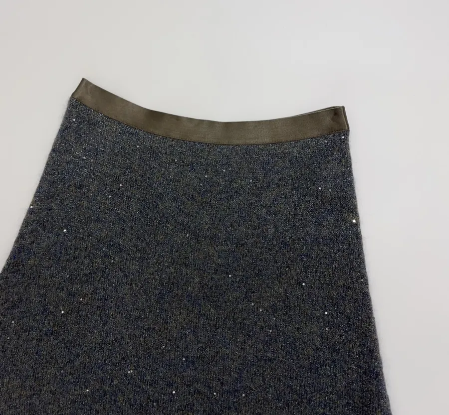 Charcoal Shimmer Crochet A-Line Midi Skirt in Dark Gray, product view 02