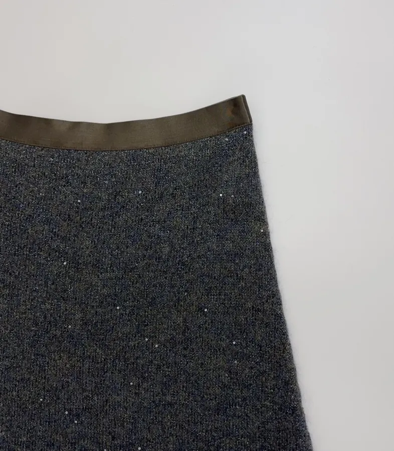 Charcoal Shimmer Crochet A-Line Midi Skirt in Dark Gray, product view 03