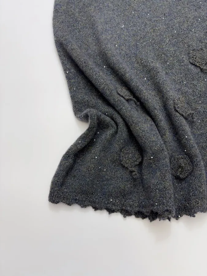 Charcoal Shimmer Crochet A-Line Midi Skirt in Dark Gray, product view 08
