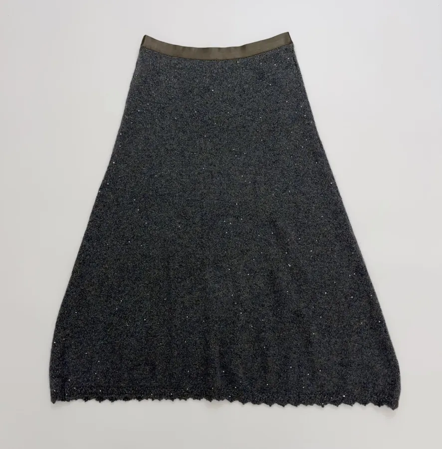 Charcoal Shimmer Crochet A-Line Midi Skirt in Dark Gray, product view 14