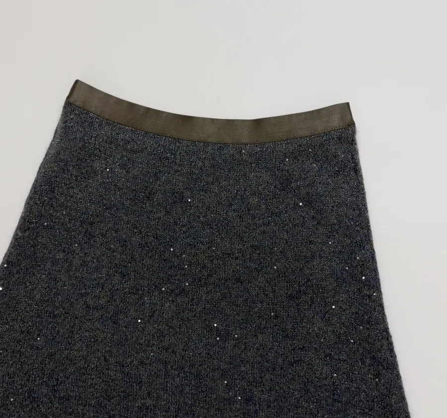 Charcoal Shimmer Crochet A-Line Midi Skirt in Dark Gray, product view 15