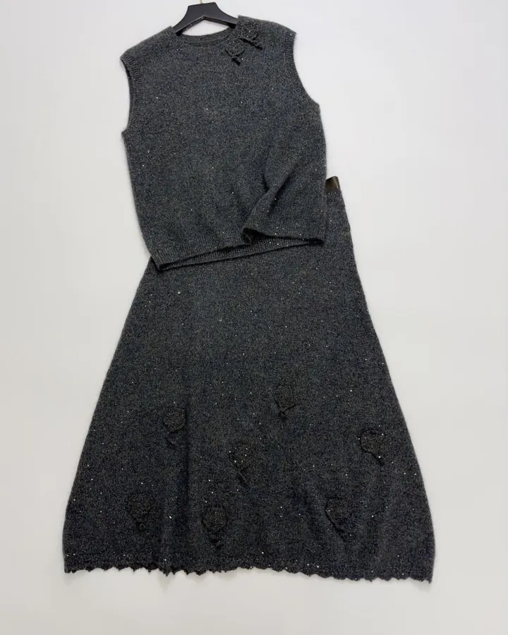 Charcoal Shimmer Crochet A-Line Midi Skirt in Dark Gray, product view 18