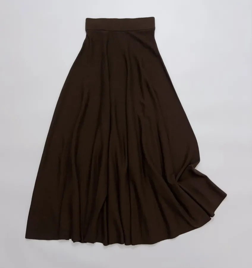 Brown Short Wool Cashmere Mulberry Silk Knitted Skirt in Brown, product view