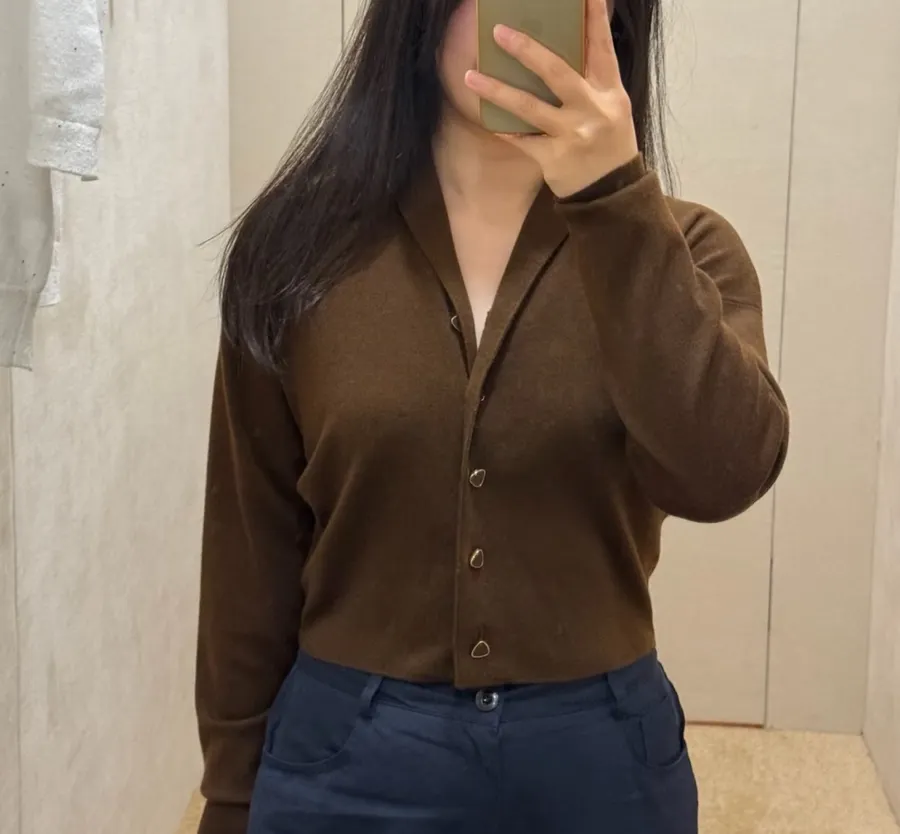 Brown Short Wool Cashmere Mulberry Silk Knitted Jacket Short Top in Brown, product view 02