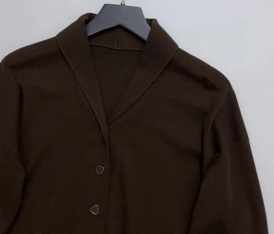 Brown Short Wool Cashmere Mulberry Silk Knitted Jacket Short Top in Brown, product view 05