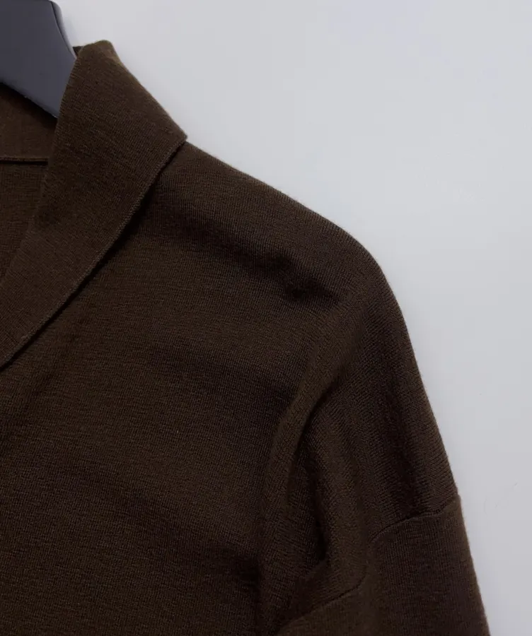 Brown Short Wool Cashmere Mulberry Silk Knitted Jacket Short Top in Brown, product view 06