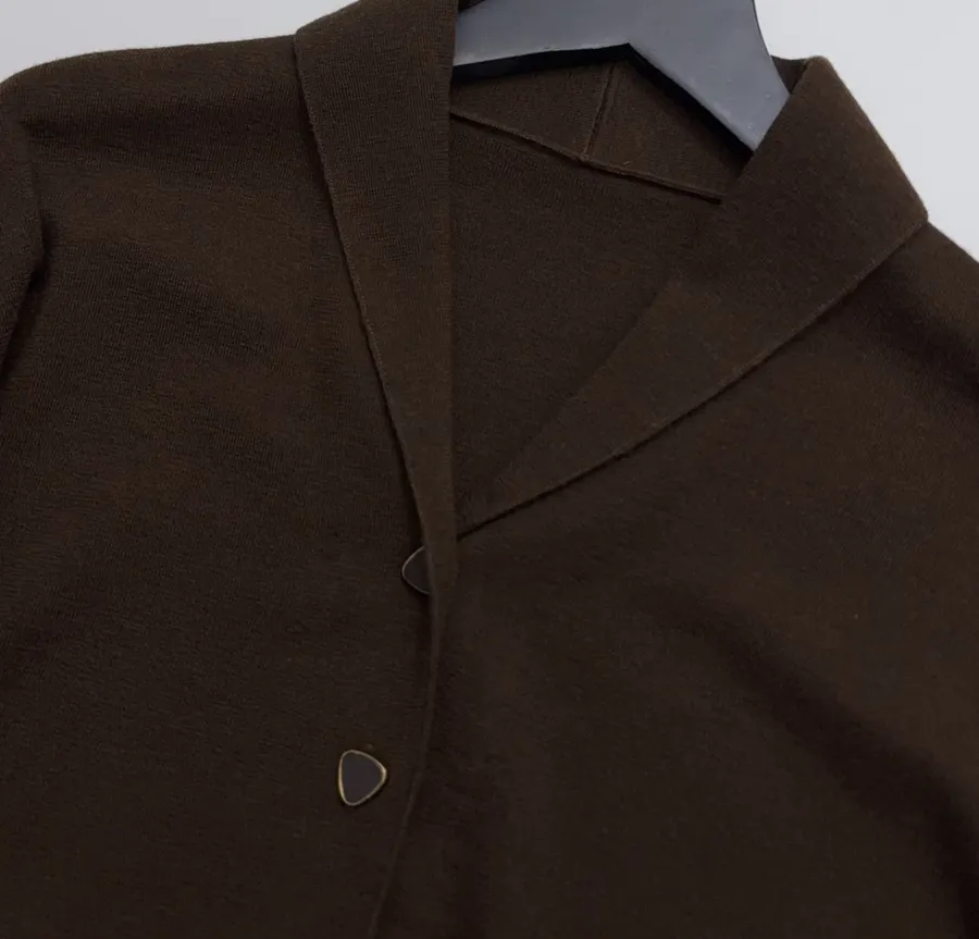 Brown Short Wool Cashmere Mulberry Silk Knitted Jacket Short Top in Brown, product view 07