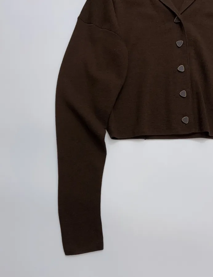 Brown Short Wool Cashmere Mulberry Silk Knitted Jacket Short Top in Brown, product view 10