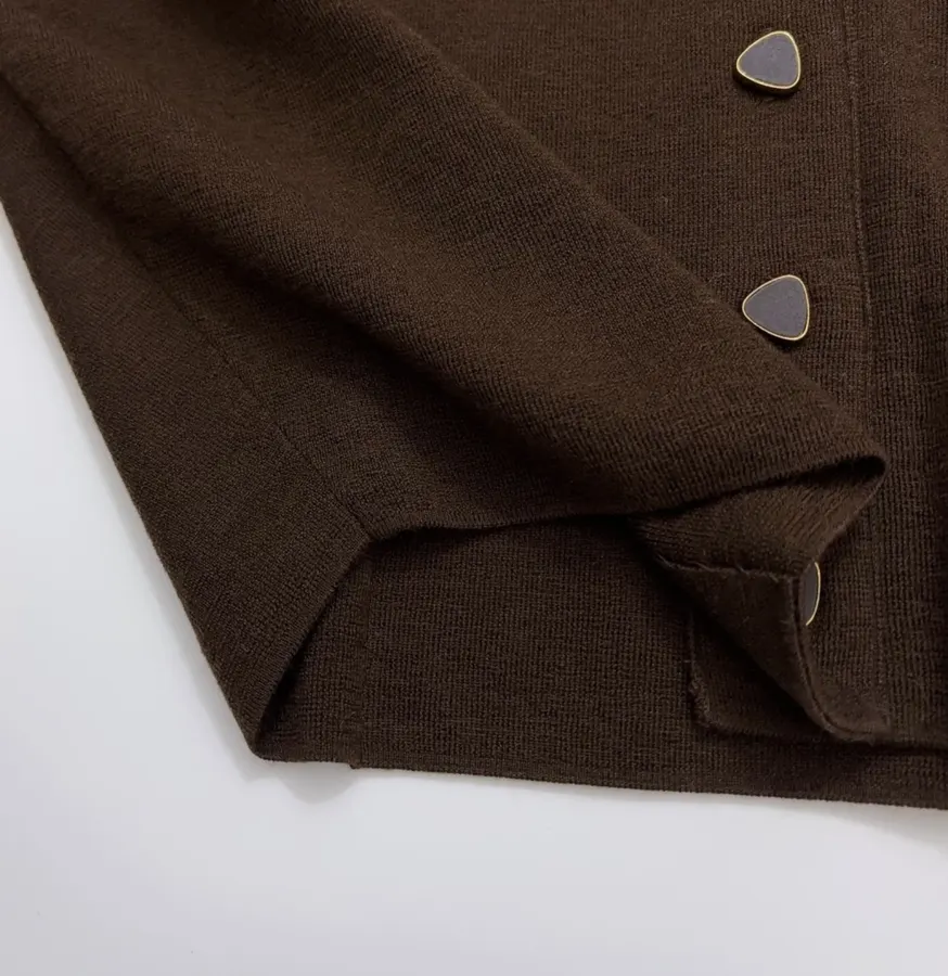Brown Short Wool Cashmere Mulberry Silk Knitted Jacket Short Top in Brown, product view 11