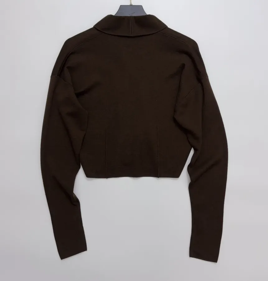 Brown Short Wool Cashmere Mulberry Silk Knitted Jacket Short Top in Brown, product view 14