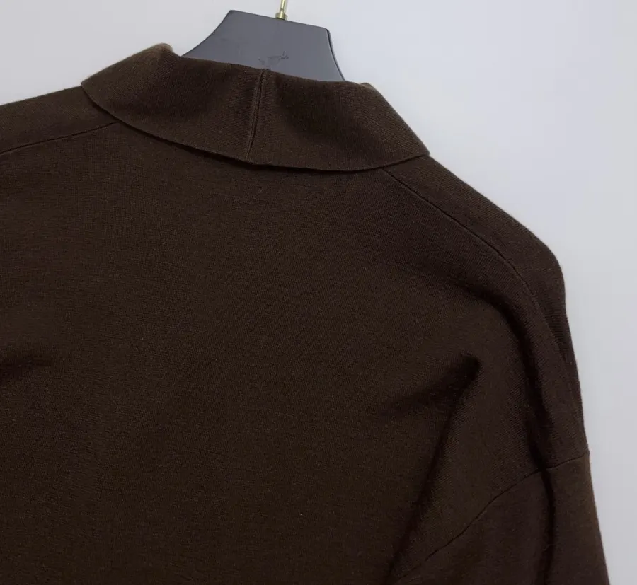 Brown Short Wool Cashmere Mulberry Silk Knitted Jacket Short Top in Brown, product view 15