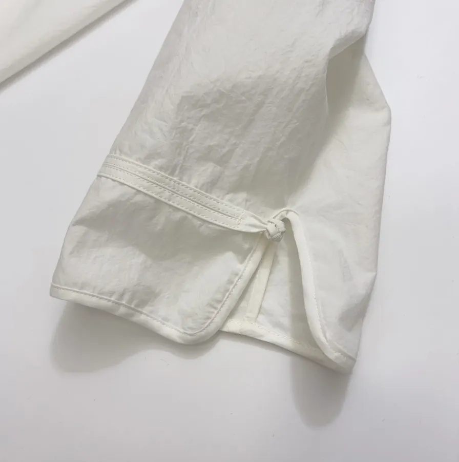 Asymmetric Mandarin-Collar Side-Slit Shirt in White, product view 09