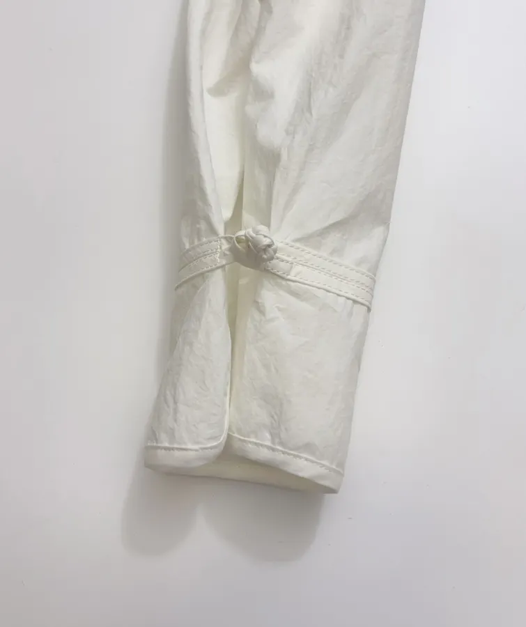 Asymmetric Mandarin-Collar Side-Slit Shirt in White, product view 10