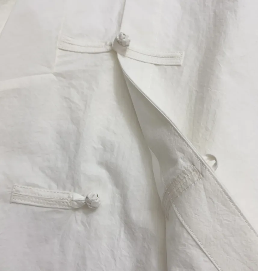 Asymmetric Mandarin-Collar Side-Slit Shirt in White, product view 11
