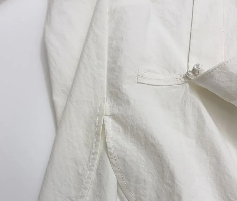 Asymmetric Mandarin-Collar Side-Slit Shirt in White, product view 13