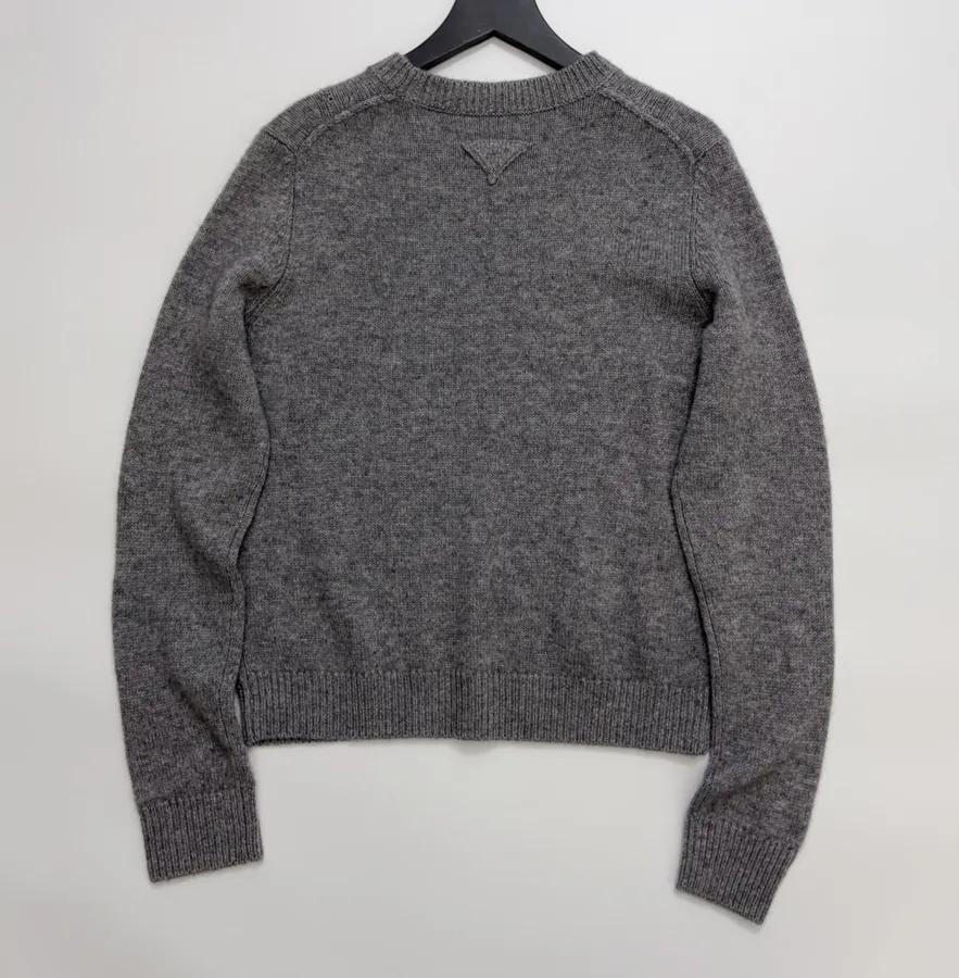 Grey Beaded Detachable-Shawl Knit Sweater in Gray, product view 15