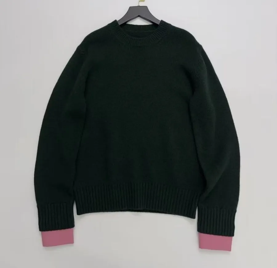 Teal Crew-Neck Sweater with Pink Cuffs in Teal, product view 05