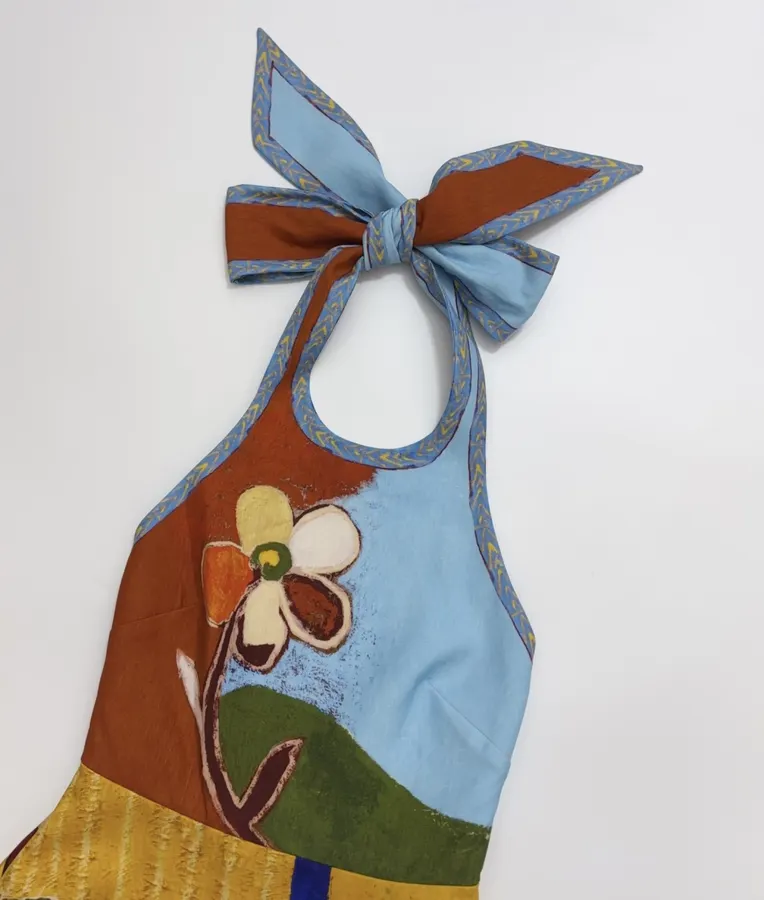 Hand-Painted Linen Halter Maxi Dress in Multicolor, product view 02