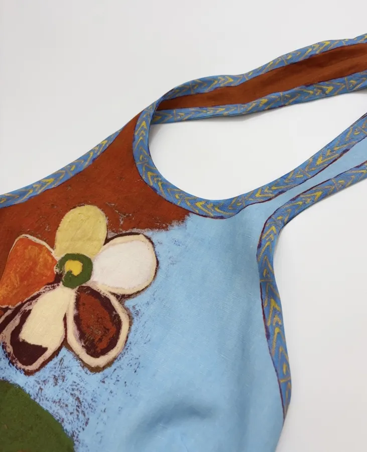Hand-Painted Linen Halter Maxi Dress in Multicolor, product view 03