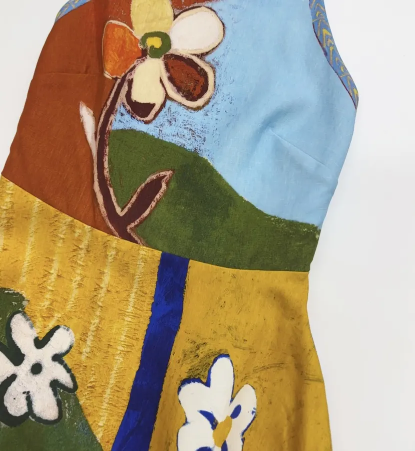 Hand-Painted Linen Halter Maxi Dress in Multicolor, product view 05