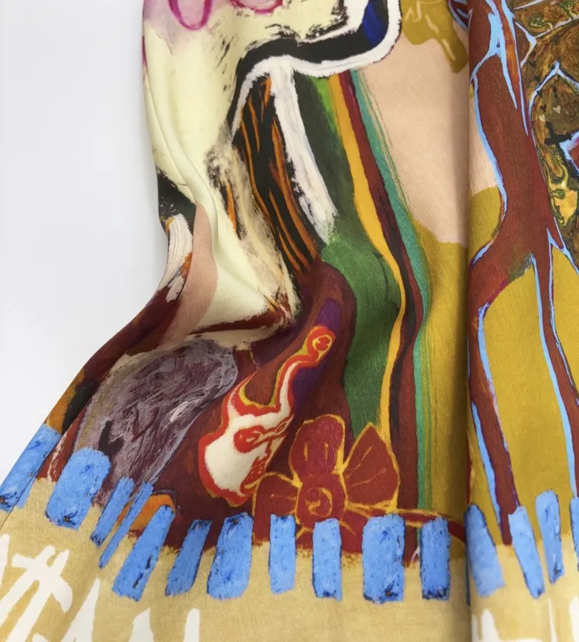 Hand-Painted Linen Halter Maxi Dress in Multicolor, product view 10