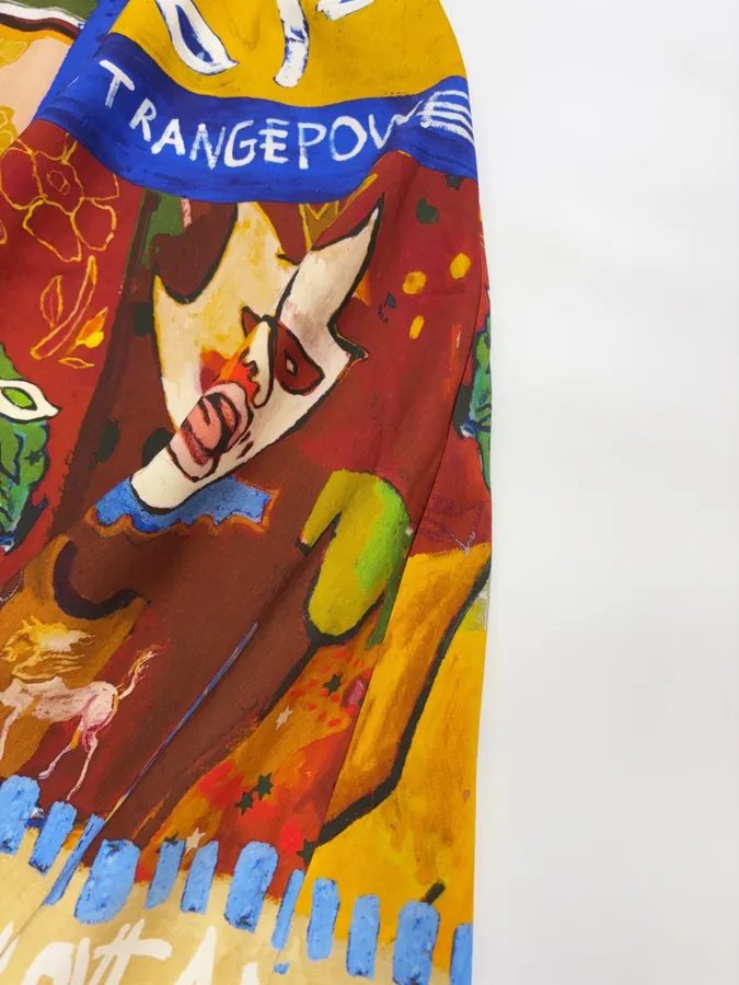 Hand-Painted Linen Halter Maxi Dress in Multicolor, product view 14