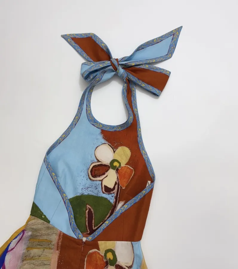 Hand-Painted Linen Halter Maxi Dress in Multicolor, product view 17