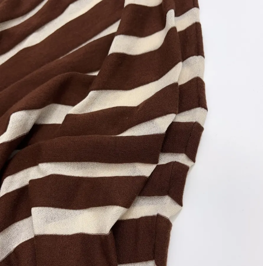Striped Long-Sleeve Knitted Shirt, Cropped Top in Brown and White, product view 10