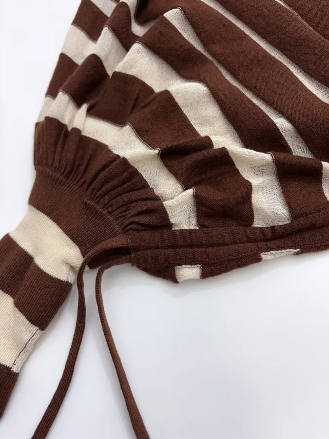 Striped Long-Sleeve Knitted Shirt, Cropped Top in Brown and White, product view 13