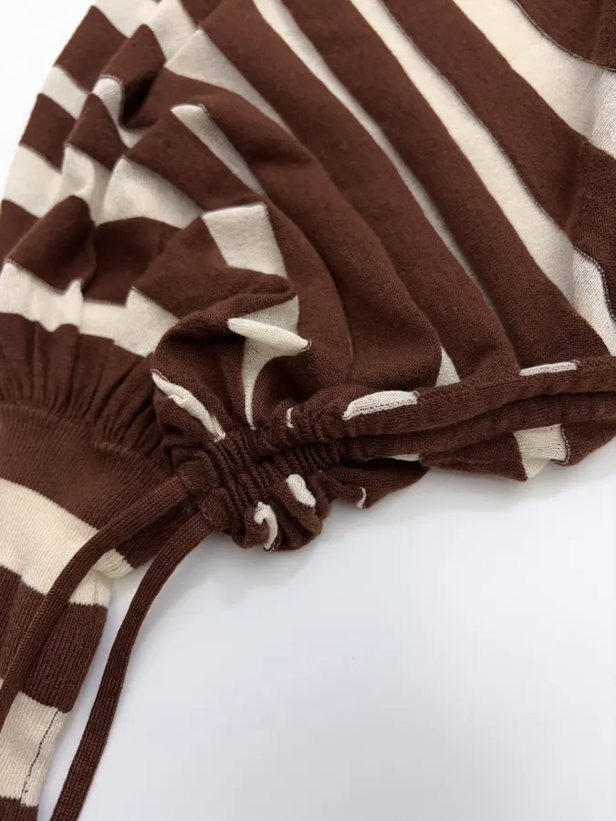 Striped Long-Sleeve Knitted Shirt, Cropped Top in Brown and White, product view 14