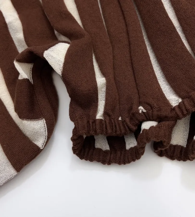 Striped Long-Sleeve Knitted Shirt, Cropped Top in Brown and White, product view 15