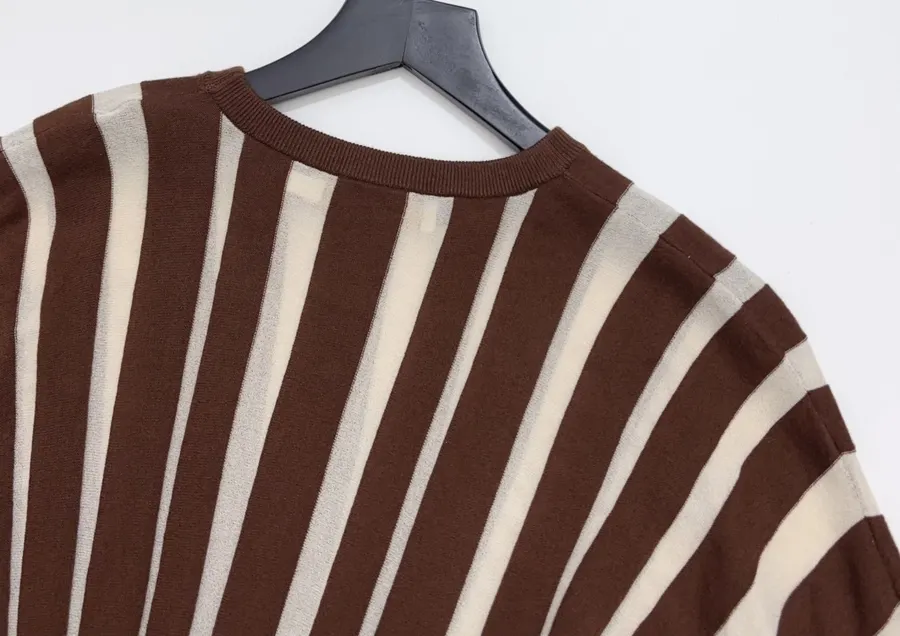 Striped Long-Sleeve Knitted Shirt, Cropped Top in Brown and White, product view 18