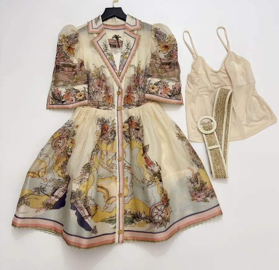 Printed Cinched Dress in Ivory Multicolor, product view 01