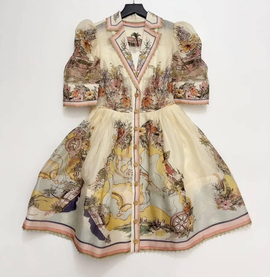 Printed Cinched Dress in Ivory Multicolor, product view 02